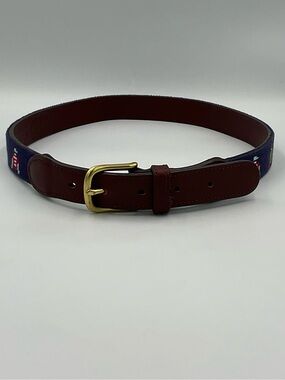 Boy’s Tucker Blair Jockey Silk Hand Stitched Needlepoint Leather Belt Size Large